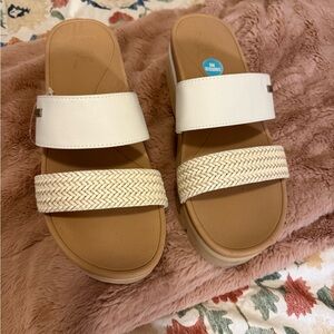 Reef White and Tan Women's Slide Sandals